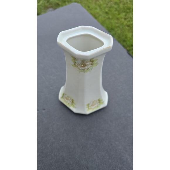 Vintage MZ Austria Hat Pin Vase Hand Painted Porcelain Floral 6" Embossed Flower - Picture 5 of 9